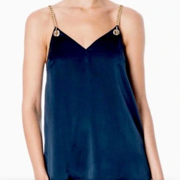 Cami NYC Navy Blue Gold Chain Strap Silk Camisole Large - Picture 1 of 4